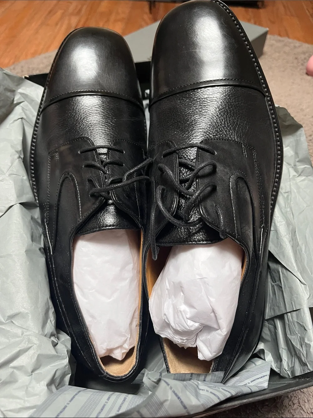Classic Black Leather Cap-Toe Derby Shoes